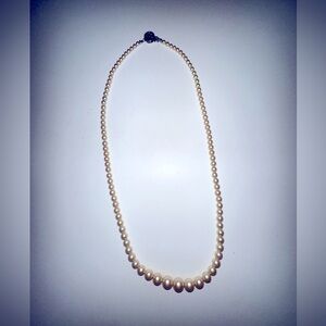 VNTG-Antique Graduated Faux Pearl Sterling Clasp Art Deco Necklace